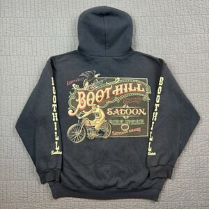 Vtg 90s Boot Hill Saloon‎ Hoodie Men's Large Black Daytona Beach Bike Week Faded